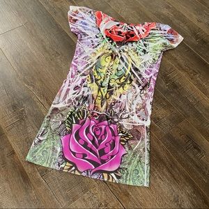 Wurl Womens Vneck Dress Size Large Edgy Floral Design Coverup Stretchy